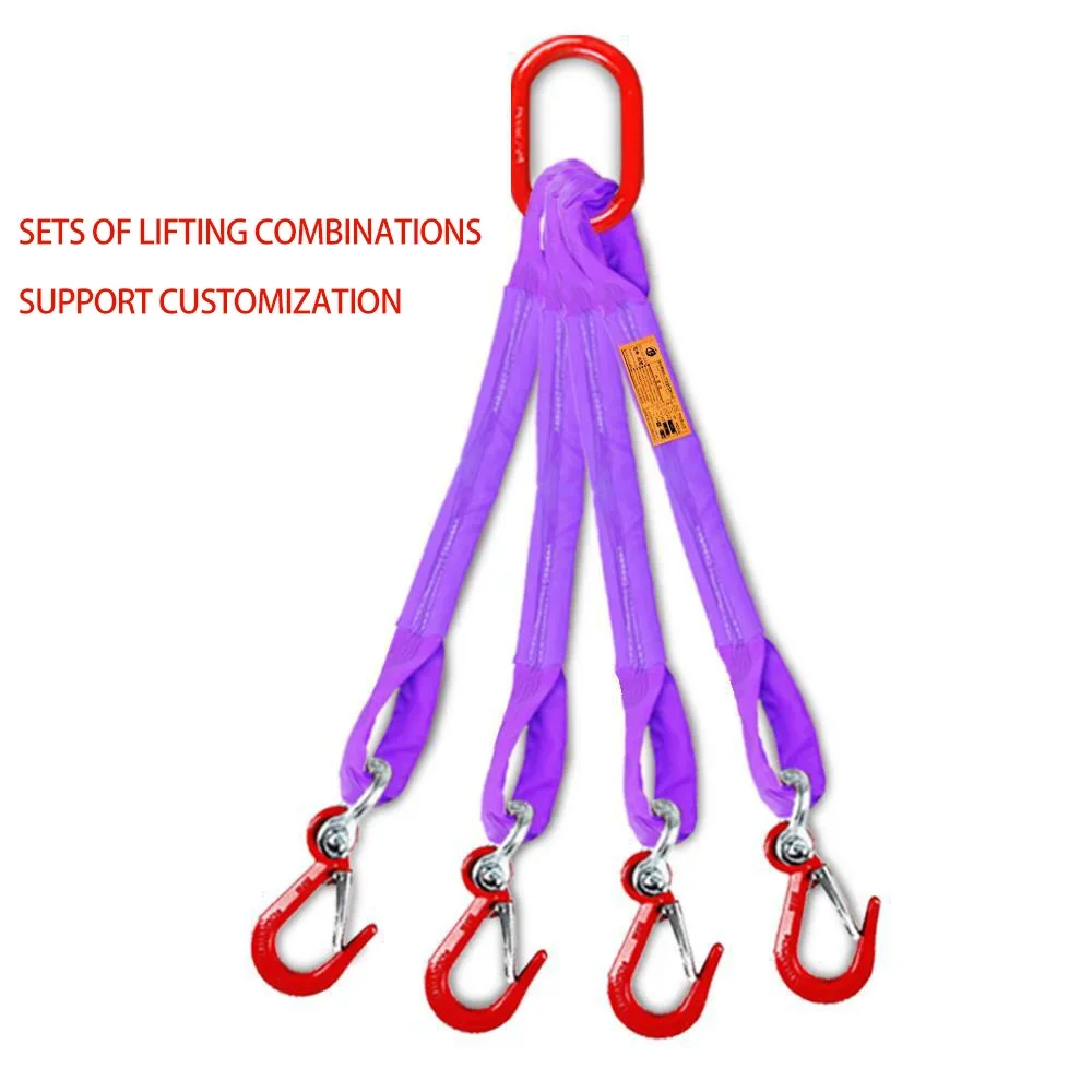 1/2/4 Legs Complete Sets of Sling Carabiners Traveling Crane Sling Combination Load 2T Web Lifting Slings Flat Tons With Hooks