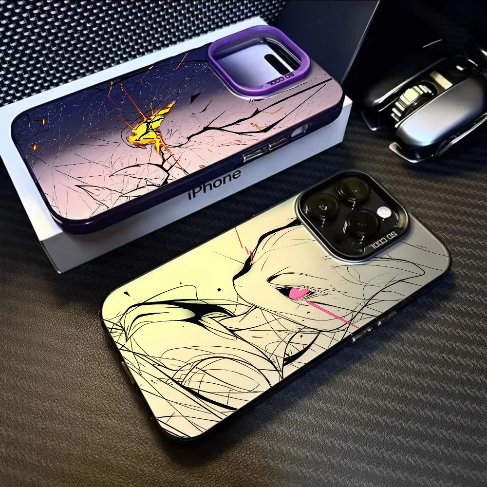 

Line Art Charizard Mewtwo Phone Case For IPhone 16 15 14 13 12 11 Pro Max Black Purple Matte Laser Metallic Aurora Funda