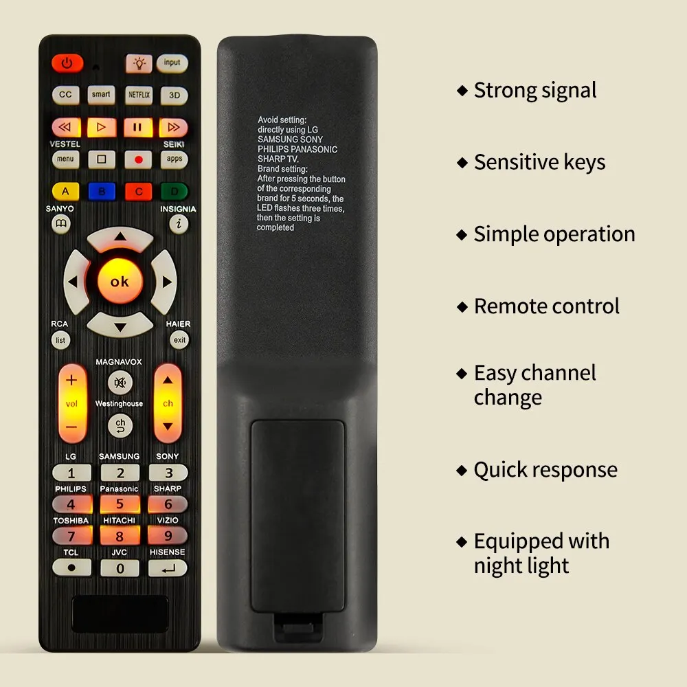 RCG008 Replacement Universal Remote Control for LG For Sony for Samsung for Panasonic ForToshiba For Philips with Light