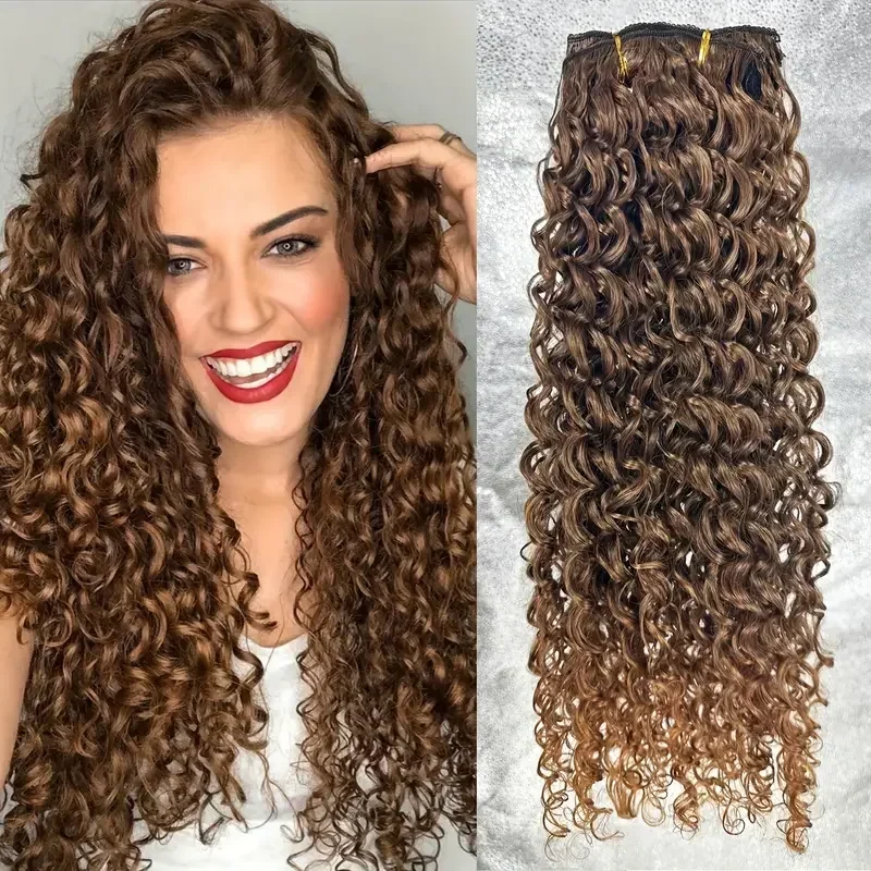 Synthetic Long Curly Clip In Hair Extensions Kinky Curly Hairpieces Clip-On Full Head Fake Pieces Black Brown Hair For Women