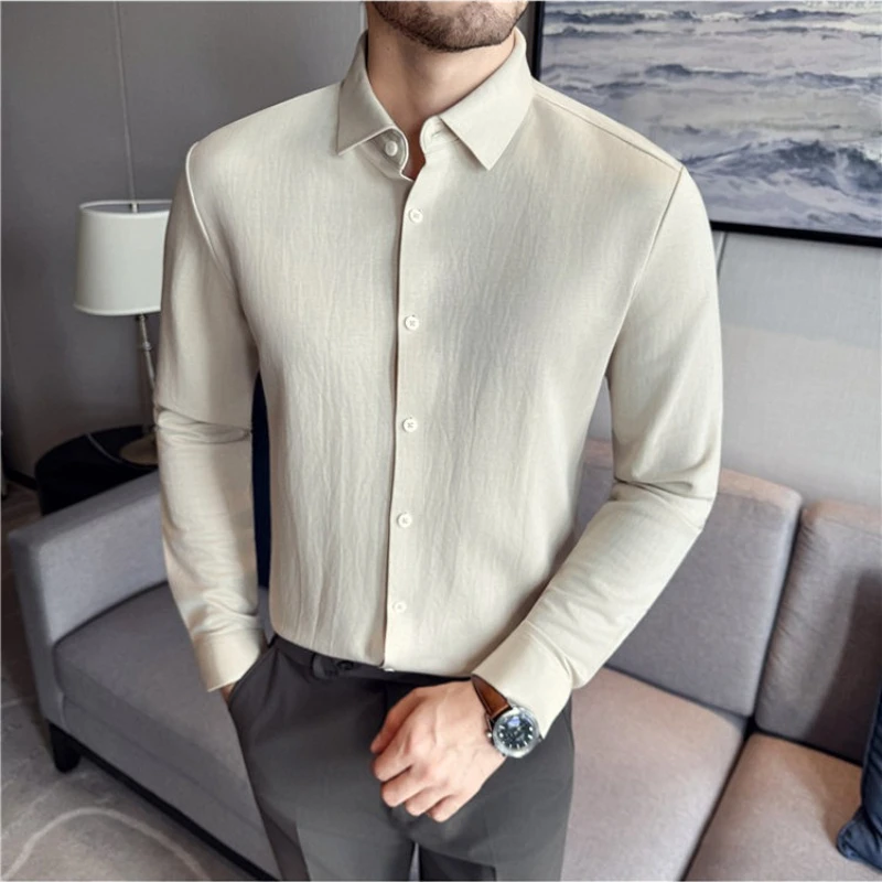 

Autumn/Winter Thick Knitted Lyocell + Cotton Elastic Seamless Long - Sleeve Shirt Solid Color Daily Commute Long-sleeved Shirt
