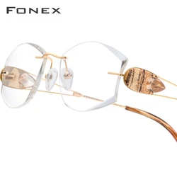 FONEX Titanium Rimless Glasses Women Luxury Brand Design Diamond Trim Eyeglasses Ultralight Frameless Eyewear 8511