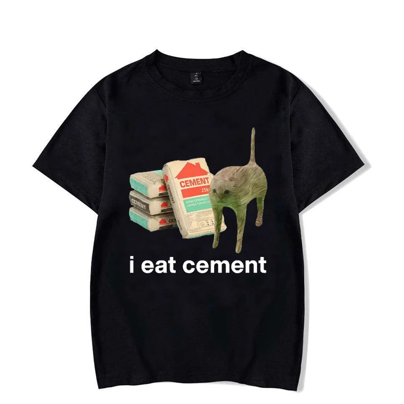 

I Eat Cement Cursed Cat Funny Meme T Shirt 2026 100% Cotton Men Women Unisex Oversized Heavyweight Streetwear Tops Tee