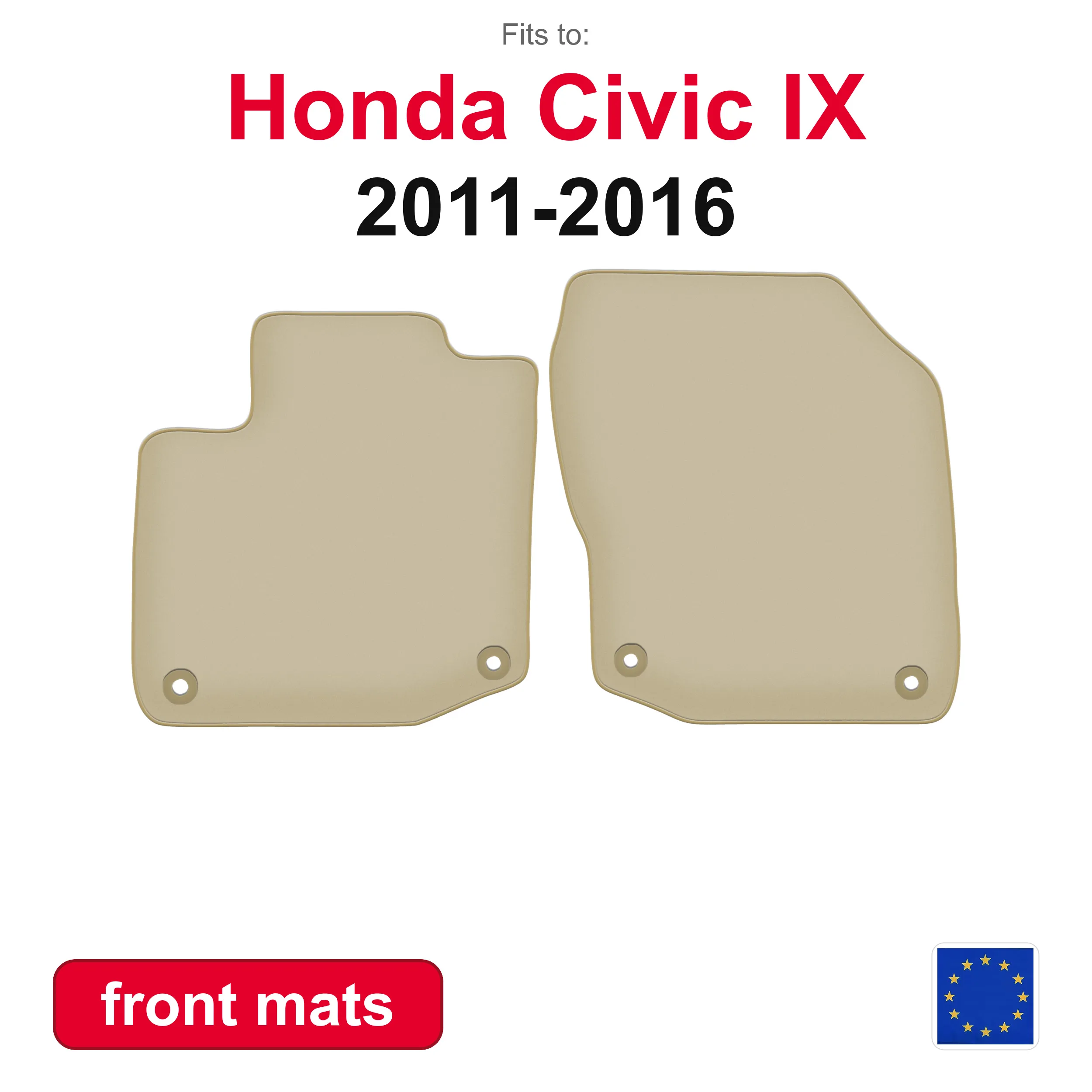 PREMIUM-Autofußmatten für den vorderen Boden für Honda Civic IX Kombi (39 cm) (2011–2016) – beige, 2 Stück, Auto-Fußmatten für den vorderen Boden