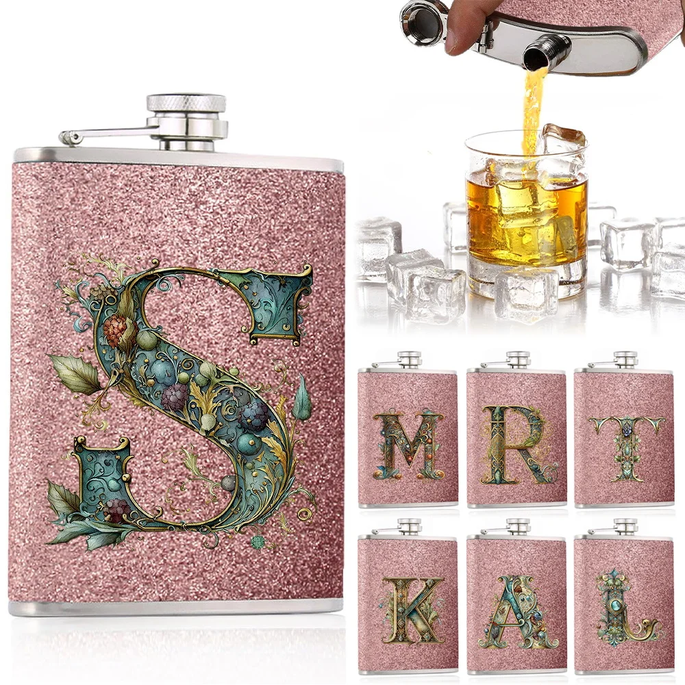 

Stainless Steel Flask Wine Pot Pockets Water Bottle Never-Lose Cap Simplicity For Travel And Outdoor Graphic Letter Pattern