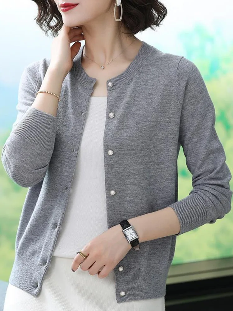 PEONFLY Cardigan ยาวเสื้อ \ \ \ \ \ \ \ \ \ \ \ \ \ \ \ \ \ เสื้อกันหนาวหลวมถักเสื้อกันหนาว O-คอใหม่ปุ่ม Casual Chic เสื้อผ้าเสื้อ