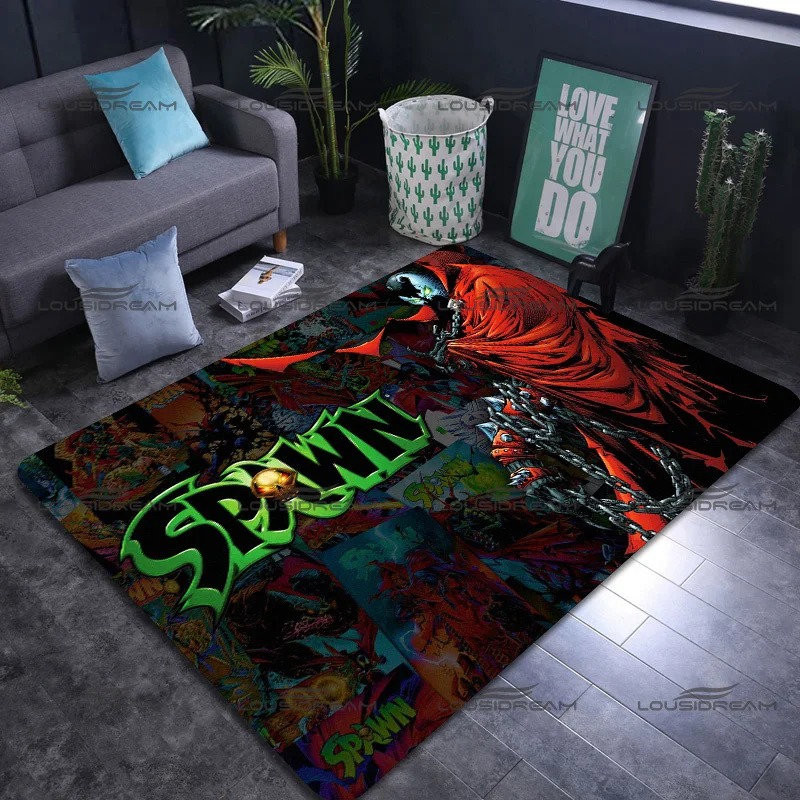 Square Flannel Spawn Carpet Horror Hell Messenger Pattern Decorative Rugs Modern Home Living Room Floor Mats Bedroom Carpet