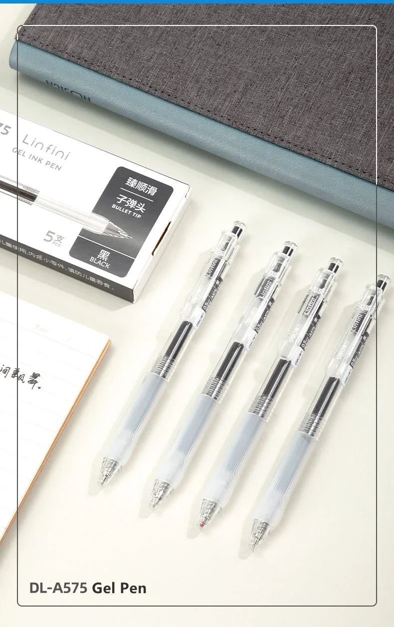 DELI Einziehbare Gelstifte 0,5 mm mit Nachfüllungen, 5 Stück/Set, schwarz, blau, Rundspitze, glattes Schreiben, Büro- und Schulbedarf – Detail 10