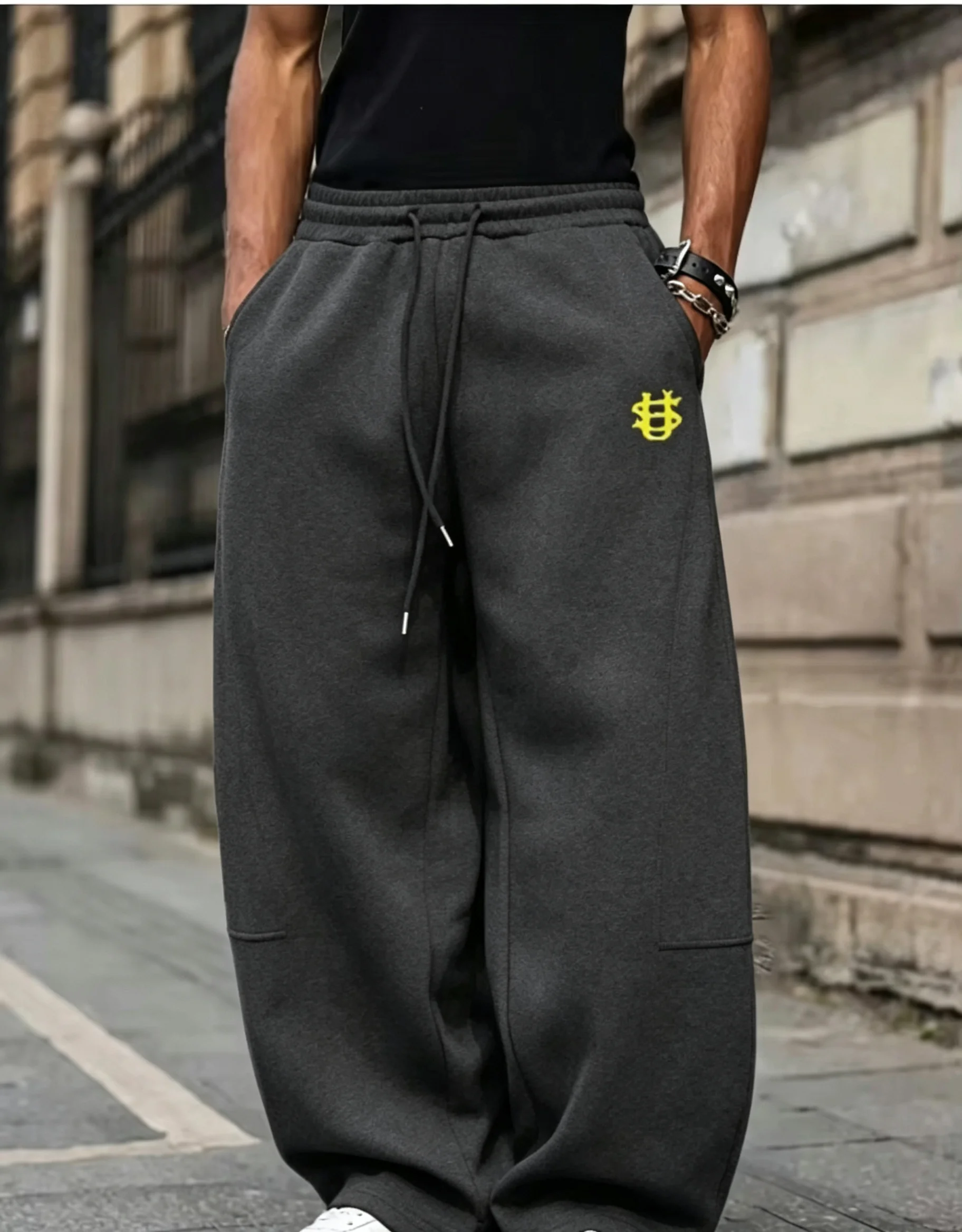 2026 Herren Streetwear Weitbeinige Jogginghose, Dollarzeichen-Stickerei, Lässige Sport-Langhose, Coole Modische Herbsthose, Ideal – Detail 15