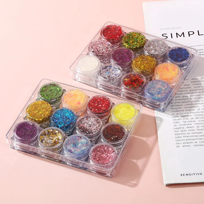 12 لونًا من جل الترتر الخالي من الغراء ظلال العيون ترتر مكياج العيون مسحوق لامع مكياج المسرح ، ترتر فني للأظافر لتقوم بها بنفسك زينة الأظافر