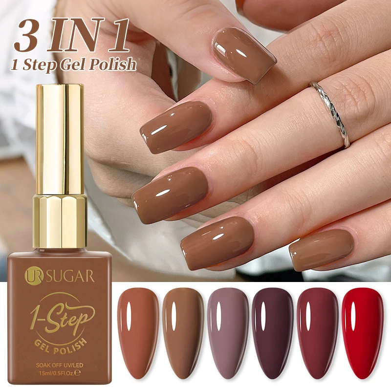 UR SUGAR 15ml Autumn 1-step Gel Polish Red Brown Gel Nail Polish Nail Art Soak Off LED UV Gel Nail Varnishes For Nail DIY Arts