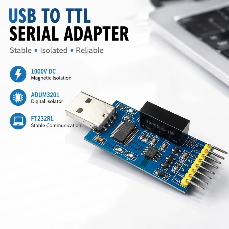 FT232RL USB to TTL Serial Adapter Module, Magnetic Isolation 1000V DC, ADUM3201, UART COM Port Converter for PC