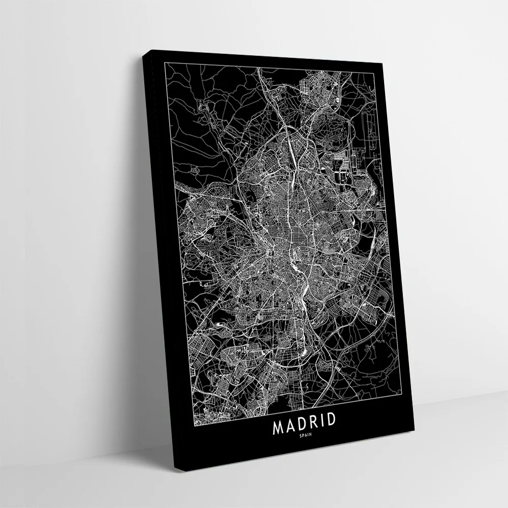 

Плакат с черной картой Мадрида, настраиваемый печатный холст, картина для фотографий, настенное искусство, декор для ванной комнаты, украшение для дома, роскошь