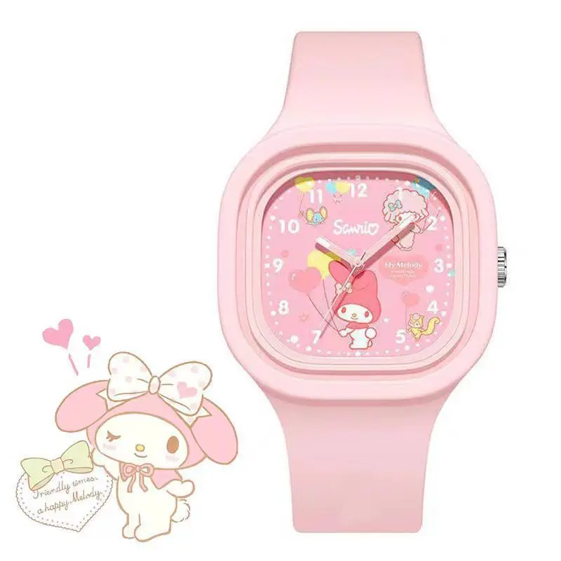 New Sanrio Cute Cartoon Watch Black Rice Hello Kitty Cinnamon Silicone Strap Quartz Children\'s Watch Girl Birthday Gift