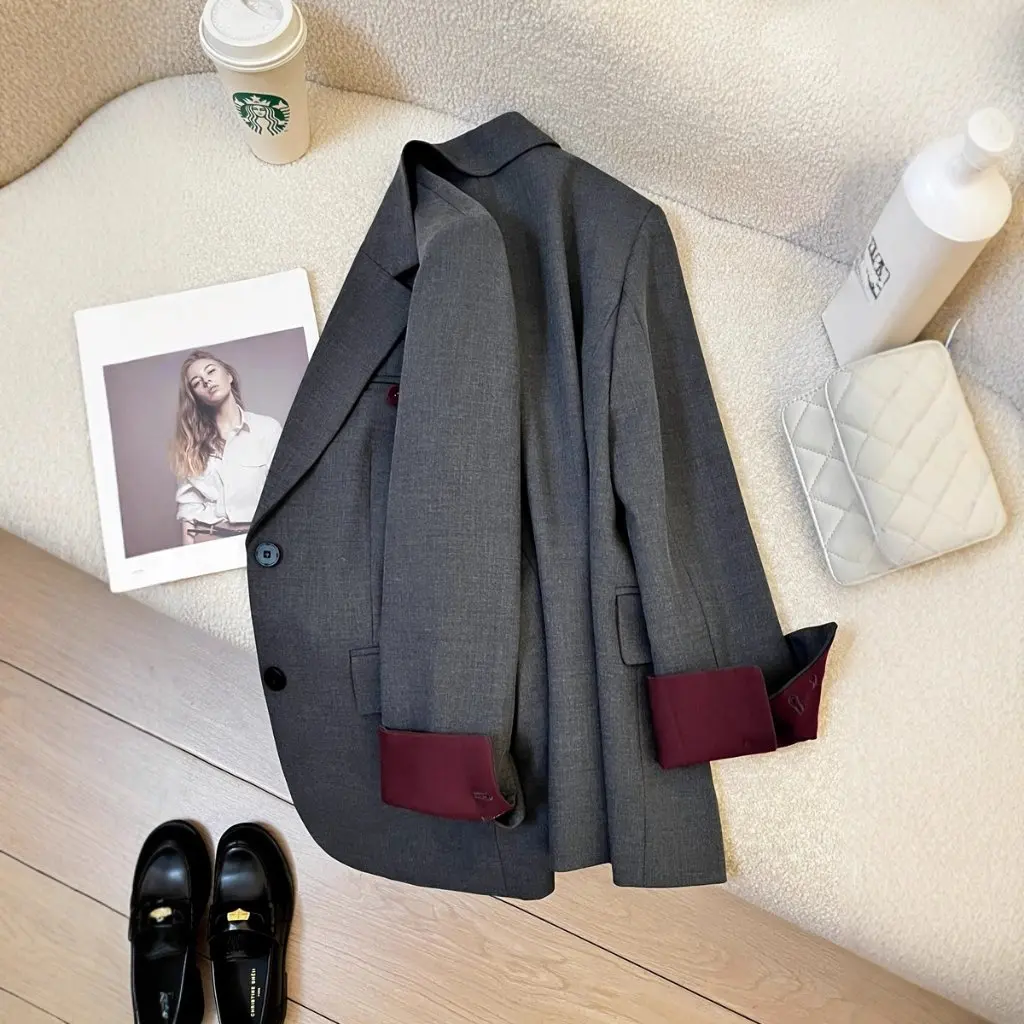 Veste de costume grise décontractée pour femmes, ample, Design à la mode, amincissante, nouveau Style, Version coréenne, vêtements d'extérieur, printemps automne