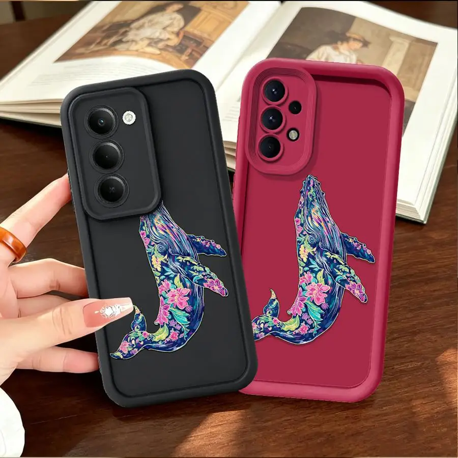 Case for Samsung Galaxy A15 A24 A13 A30 A14 A22 A12 A07 A11 A21s A16 A25 Phone Cover A05A73 A50 A52 A06 A36 A35 A17 Floral Whale