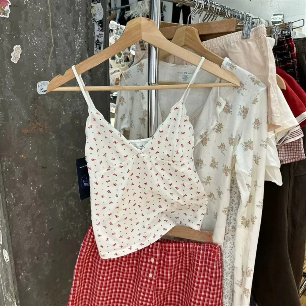 2025 New Fashion Women's Camisole with Elegant V - neck Design Delicate Small Pattern  Adjustable Straps y2k