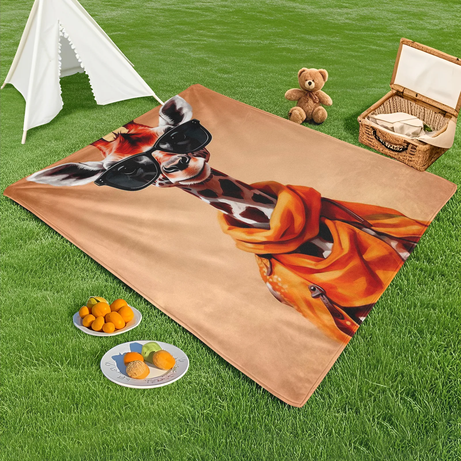 

Orange Deer With Glasses And Scarf Pattern Outdoor Blanket For Camping Hiking And Winter Adventures In Nature