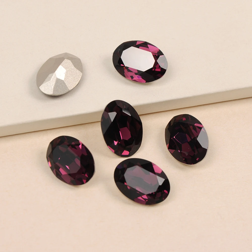 Oval Shape Amethyst K9 Fancy Stones Pointback Glass Nail Rhinestones Different Sizes Crystal for 3D Nail Art Decorations