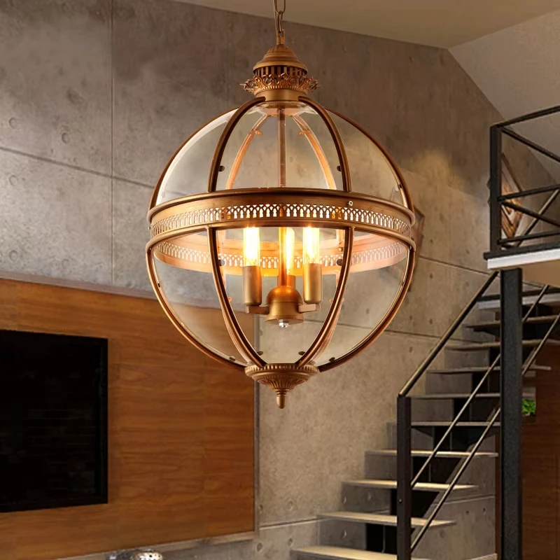 Vintage Copper Pendant Lights Restaurant Bar Cafe American Living Room Indoor Hanglamps Wrought Iron Suspension Glass Luminaires