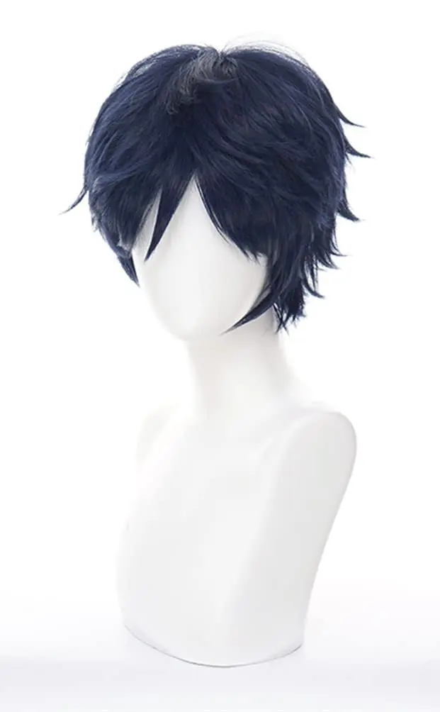 Cosplay Wig Short Dark Blue Heat Resistant Anime Full Synthetic Hair