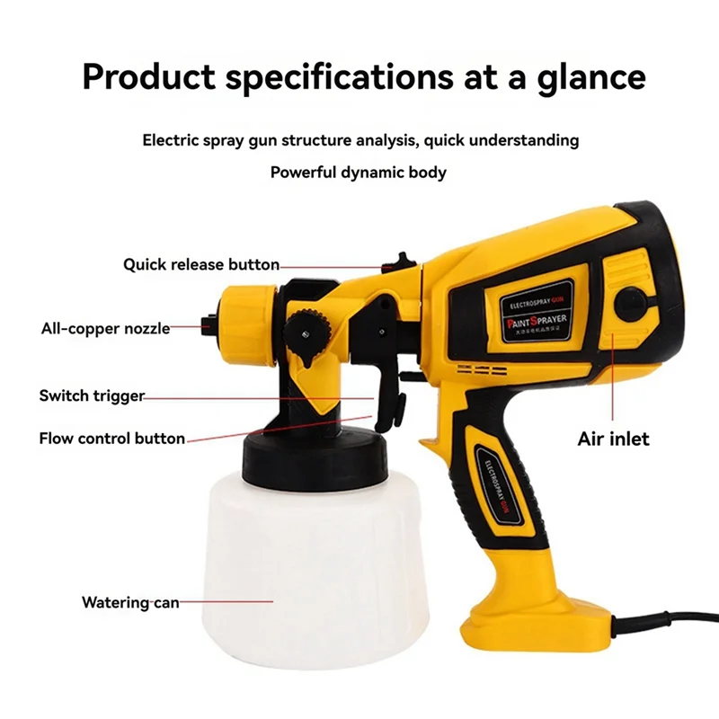 ABGH-850W Paint Sprayer,Electric Spraylacquer Painting Tool 1400Ml Container,3 Nozzles,For DIY&Home Projects(CN-6000) US Plug