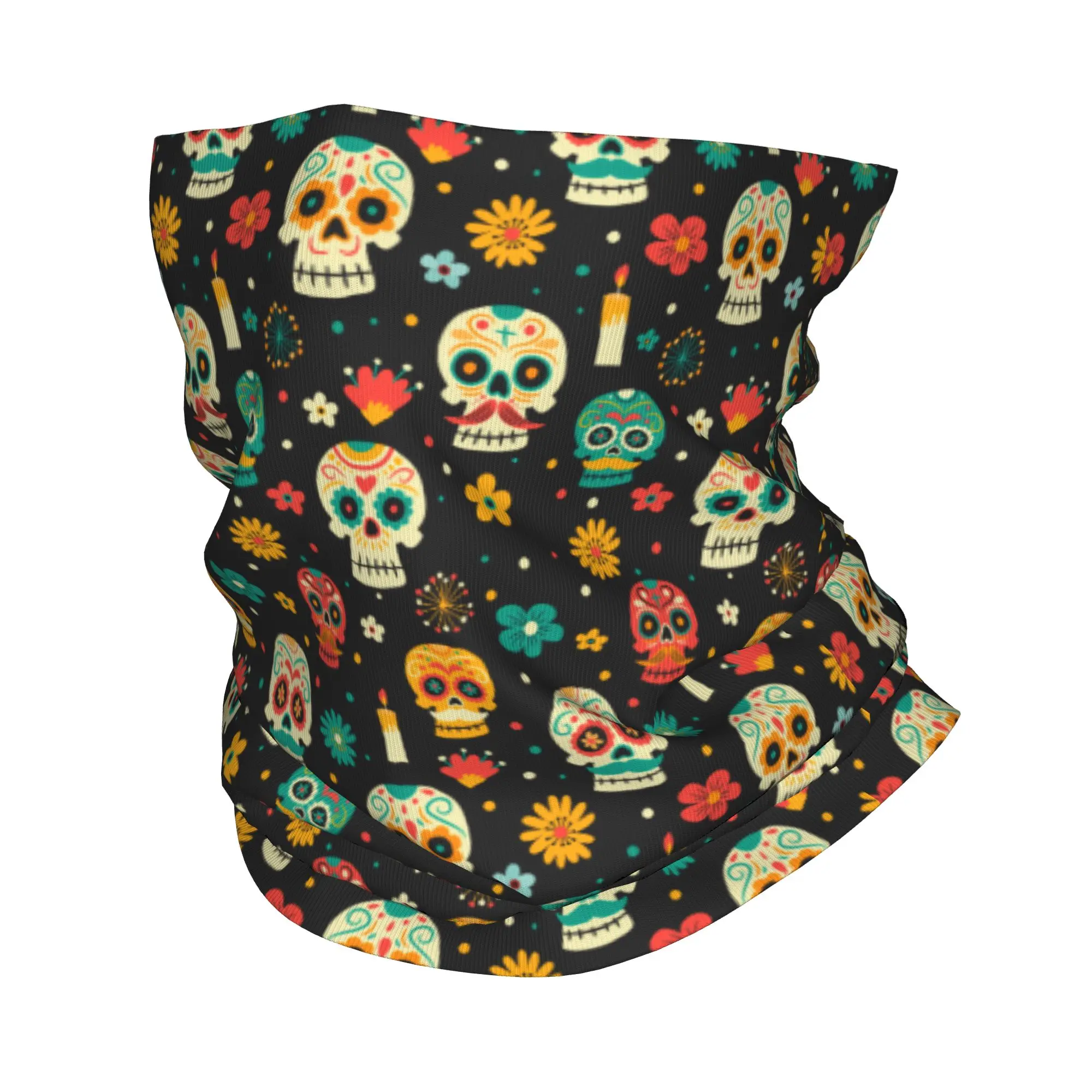 ผ้าพันคอแบบบาลาคลาวาลายกะโหลกดอกไม้เม็กซิกัน สำหรับผู้ชายและผู้หญิง ใช้ในฤดูหนาว เหมาะสำหรับเล่นสกี เดินป่า ผ้าคลุมหน้าลายศิลปะวันแห่งความตาย