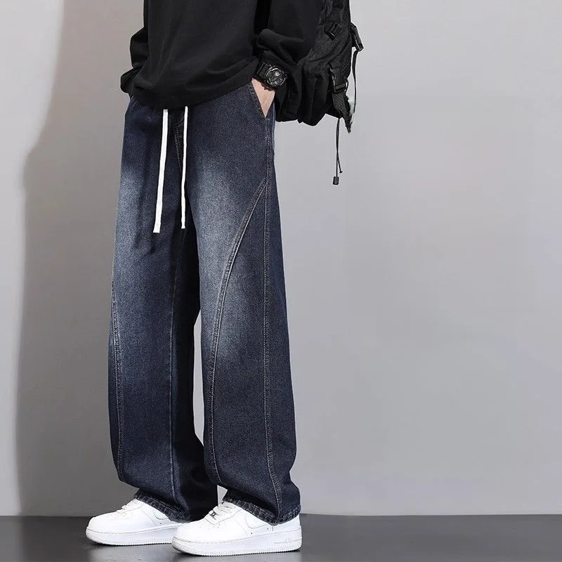 

Ретро джинсовые брюки прямого кроя с широкими штанинами, повседневные, свободные, с высокой талией, для подростков, весна-осень, новинка, студенческая одежда