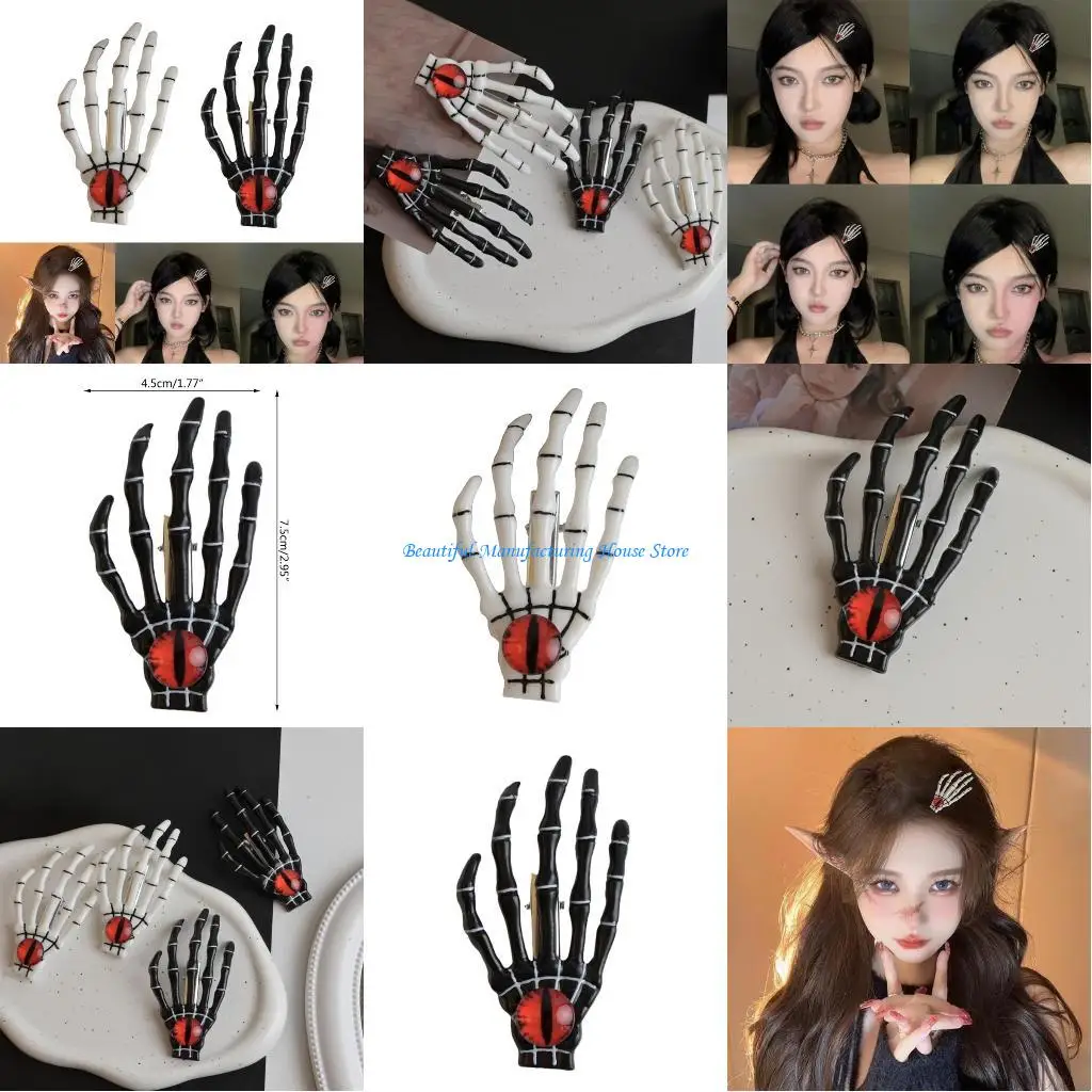 E56A القوطية الهيكل العظمي مخلب الشيطان العين مشبك شعر المشابك لجميع القديسين صور الدعائم