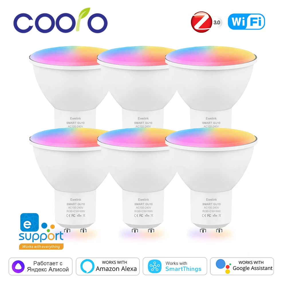 

COOLO ZigBee GU10 WiFi Smart LED Light Bulb RGB C+W 5W Dimmable Lamps EWelink APP Control Spotlight Bulb Works With Alexa Google