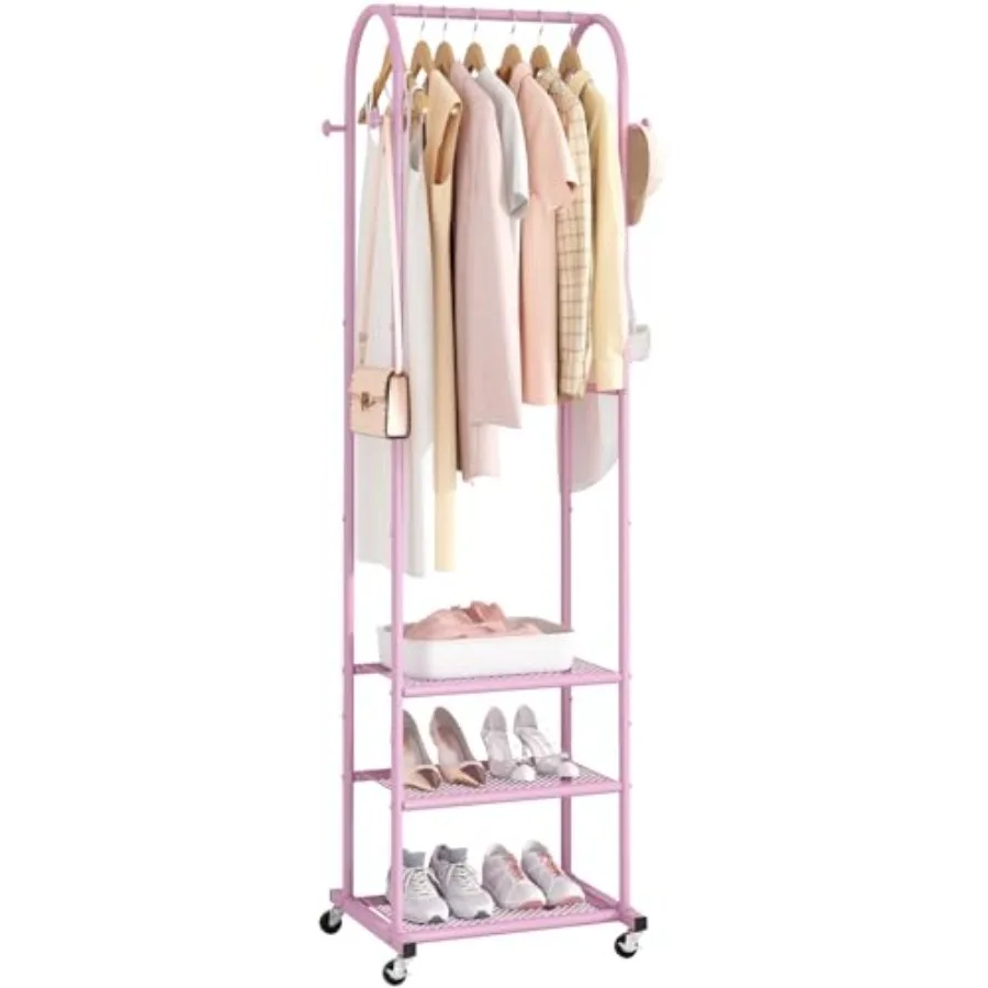 

Прочная вешалка для одежды на колесиках, современная стойка для одежды с 3 металлическими полками, 71,8 дюйма, демонстрационная стойка для подвешивания одежды