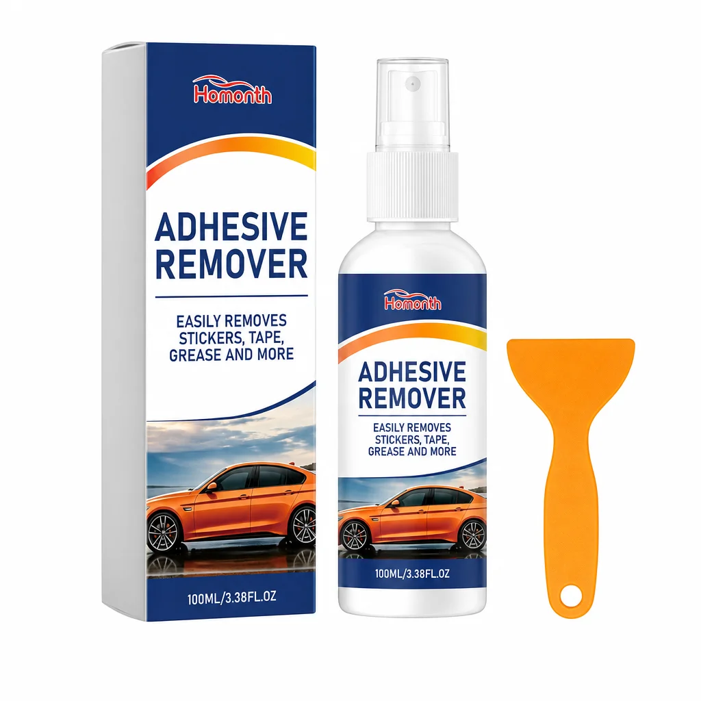 1 Set Adhesive Remover Spray Fast Dissolving Liquid for Glass Metal Plastic Hard Surfaces Sticky Residue Cleaner with Scraper