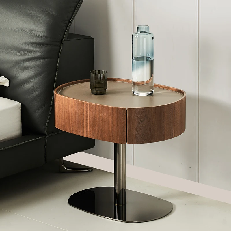 

Современный дизайн прикроватной тумбочки из орехового дерева с отделкой из кожи и МДФ для семейных спален.