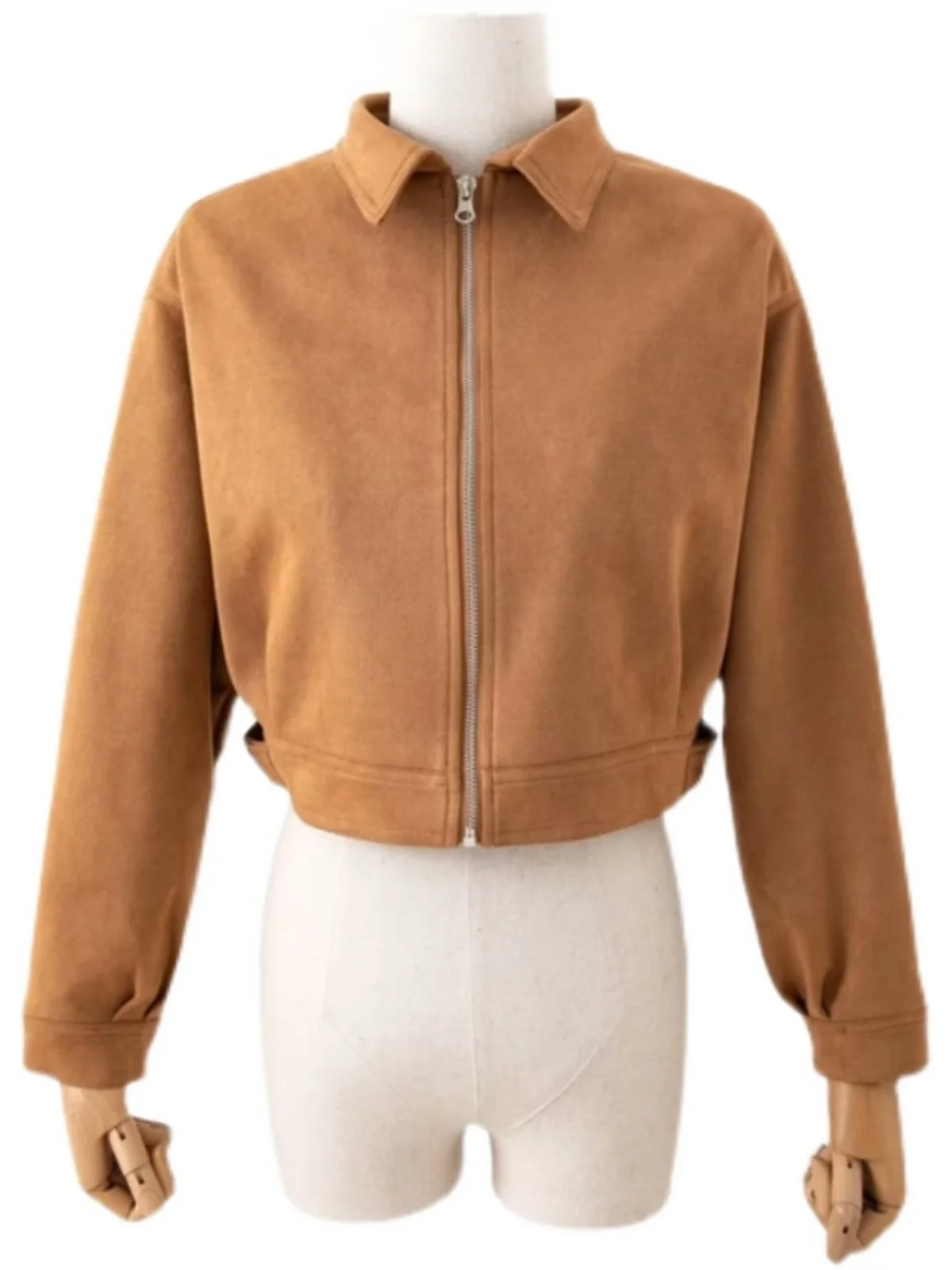 

Sli American Retro College Sle ort Jaet Свободная замшевая ткань на молнии с откидным воротником Повседневная верхняя одежда для женщин