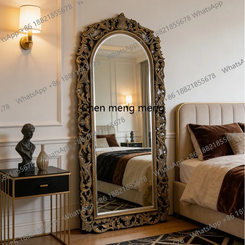 

Европейское ретро-зеркало в арочном стиле с резьбой, напольное зеркало в стиле ретро-дворцового декора, роскошное зеркало в полный рост.