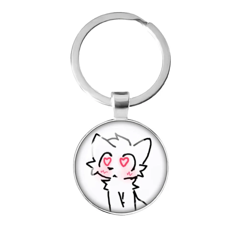 Boykisser Cat Meme Key Chain Kawaii Pink Cats Cartoon Glass Cabochon    Keychain Jewelry Gifts To Friends