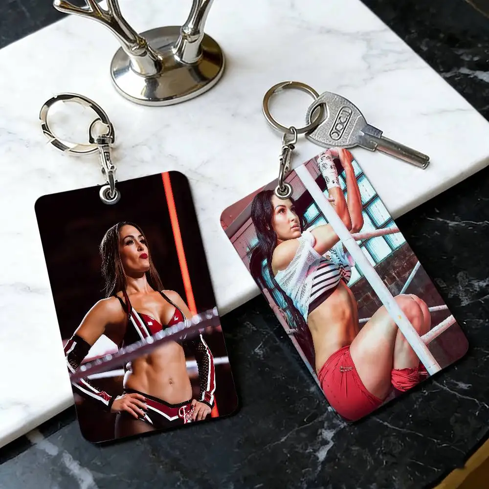 

Wrestler N-Nikki Bella Card Holder Men And Womenn Universal Antirust Keychain PU Learther Access Drop Key Tag Ring
