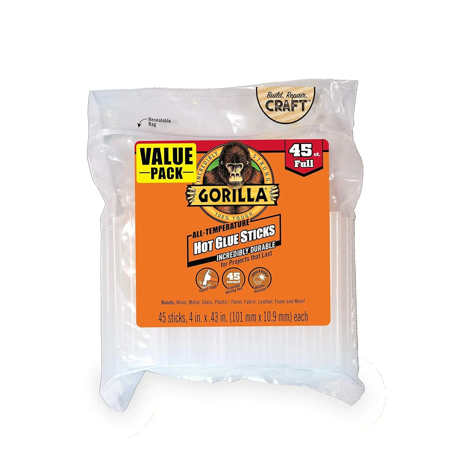 

Hot Glue Sticks 4" x 0.43" 45 Count for High & Low Temp Guns with Extended Working Time