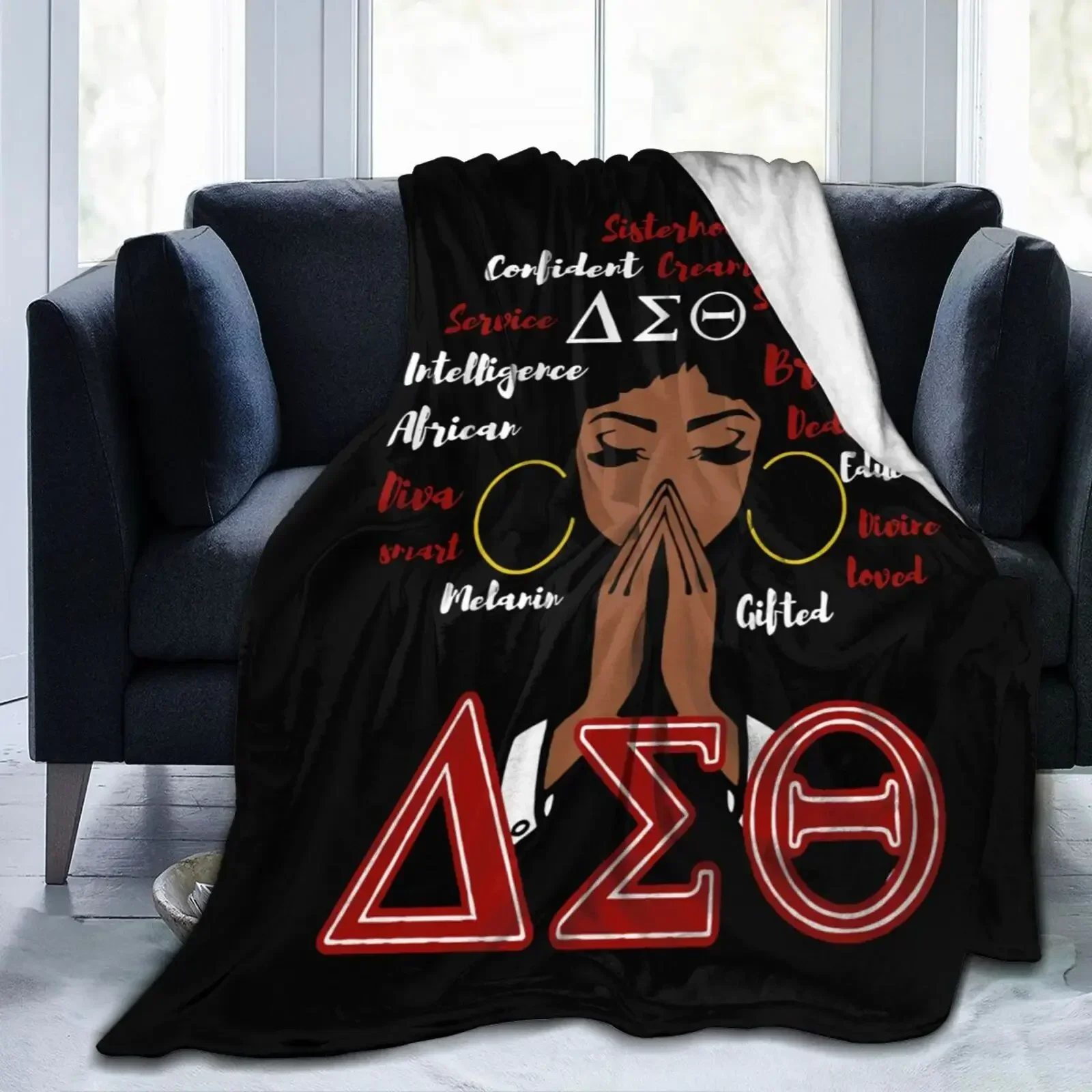 Delta Sorority D Print Throw Blanket Warm Fleece Sofa Cover DST Sigma Theta Tapestry for Bedroom Couch Bed