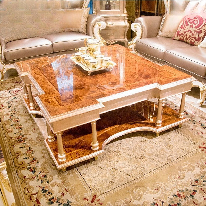 European mahogany carved coffee table champagne long coffee table neoclassical 1.3 meters coffee table TV cabinet combination 3