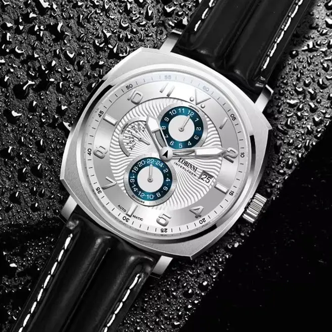 LOBINNI Men Automatic Watch 43mm Square Mechanical Wristwatch Luminous Sapphire Mirror Waterproof Multi-Dial Month Week Date