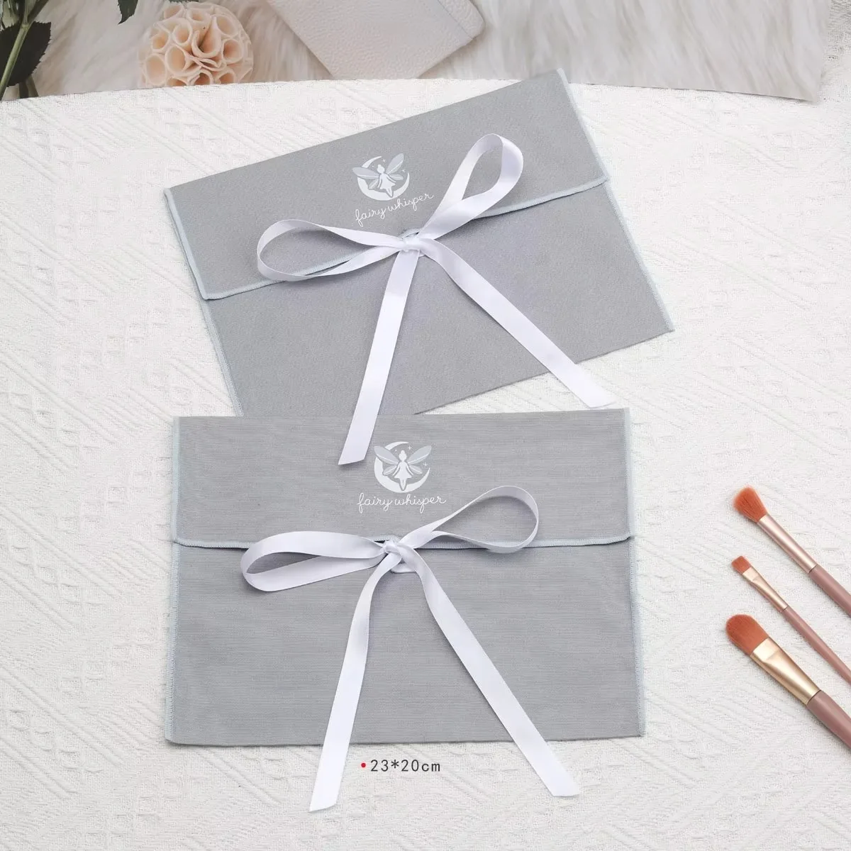 Custom Logo Printing cotton Twill Bag Envelope Cosmetic Gift Packaging Bag With Bow Luxury Jewelry Pouch