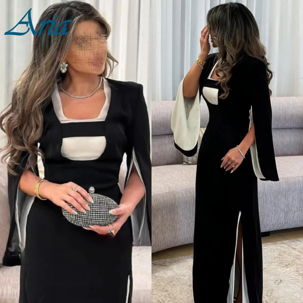 

Customized Exquisite Square Collar Cap Sleeve Evening Dress High Quality Satin vLong Sleeves Prom Dresses Delicate Party Gowns