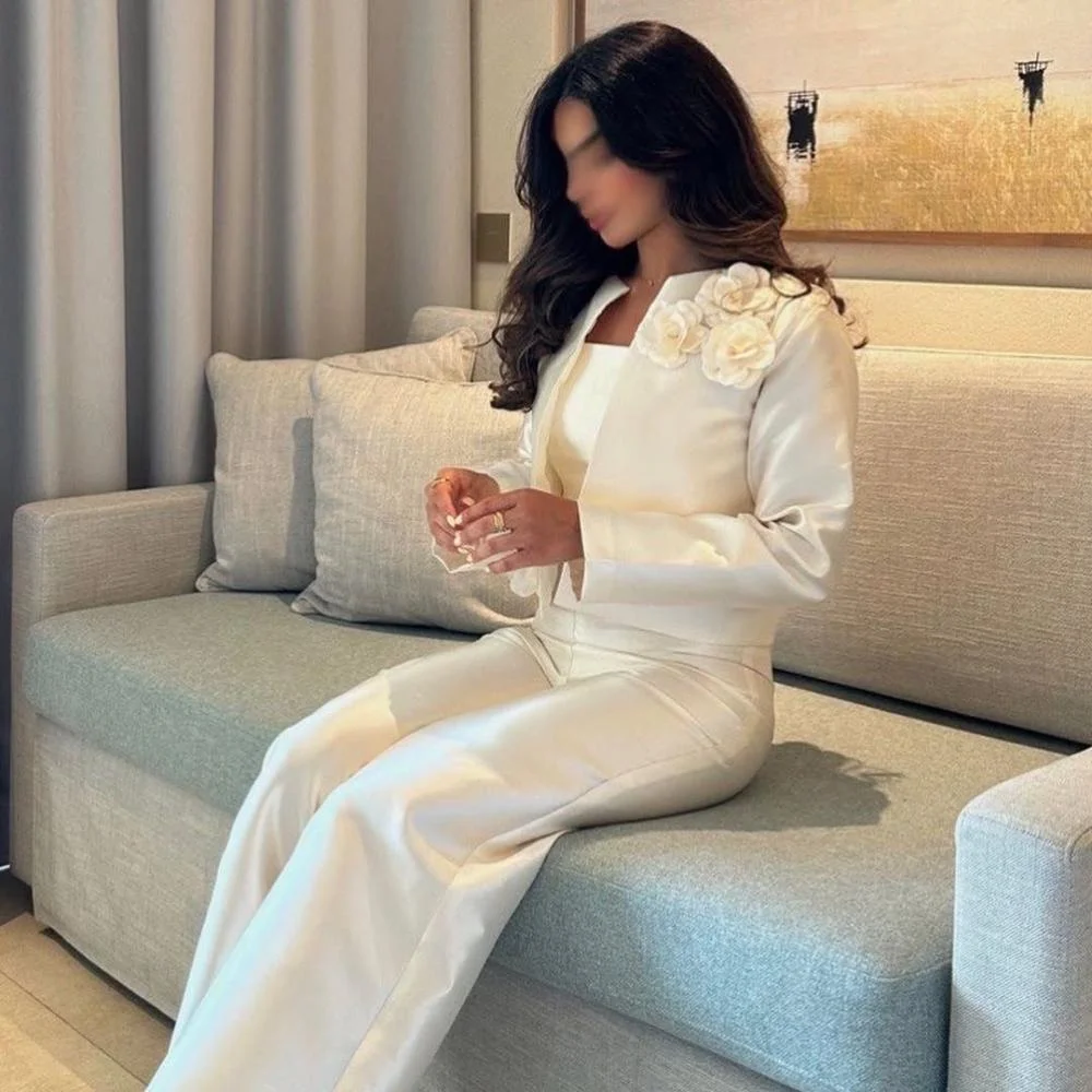 Elegancki kombinezon suknia wieczorowa dostosowane długie rękawy kwiaty do kostek satynowa saudyjskoarabska suknia wieczorowa arabskie sukienki wizytowe