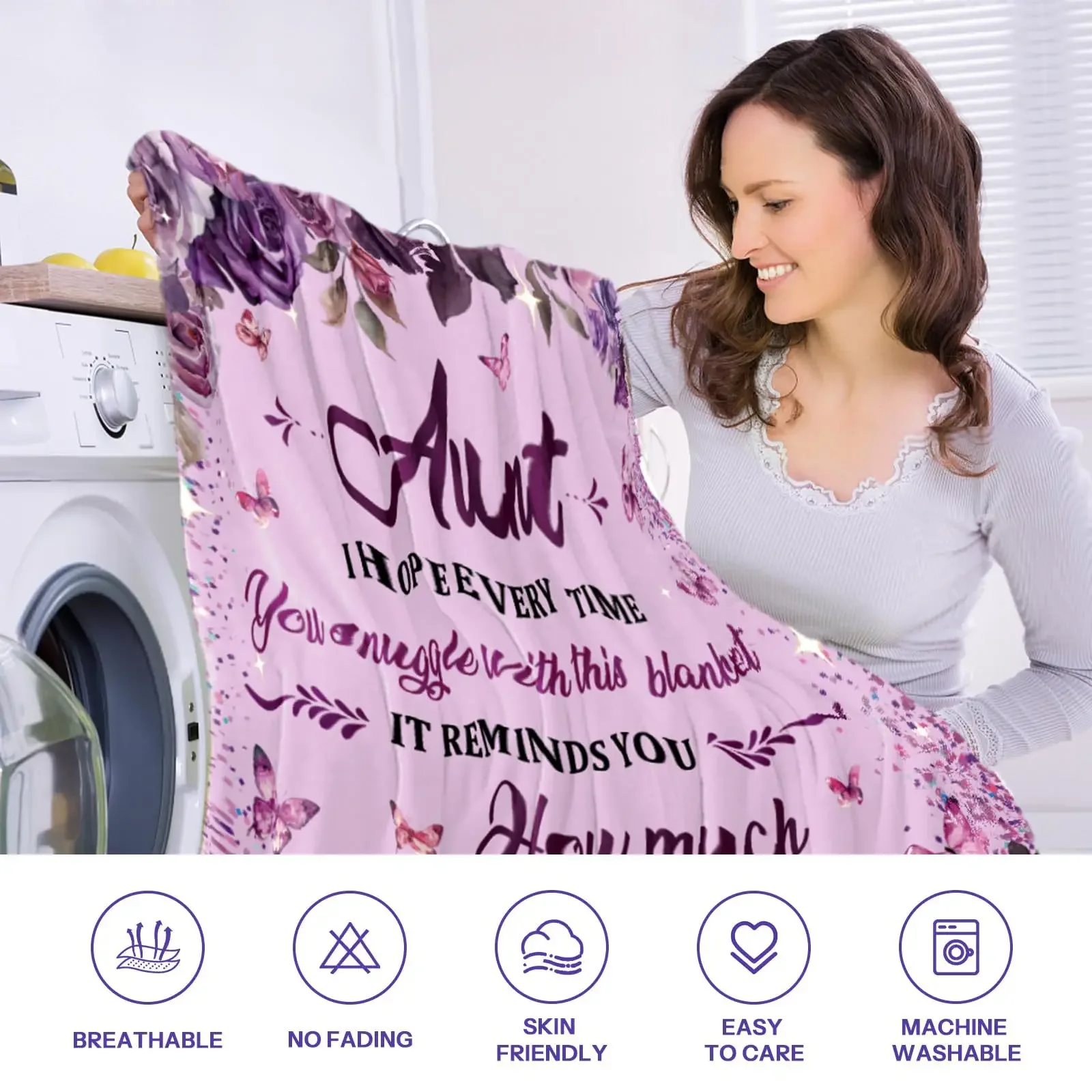 Soft Envelope Blanket Pink Purple Flannel Blanket for Sister Mom Dad Aunt Best Friend New Year Gift Christmas Gift Birthday Gift