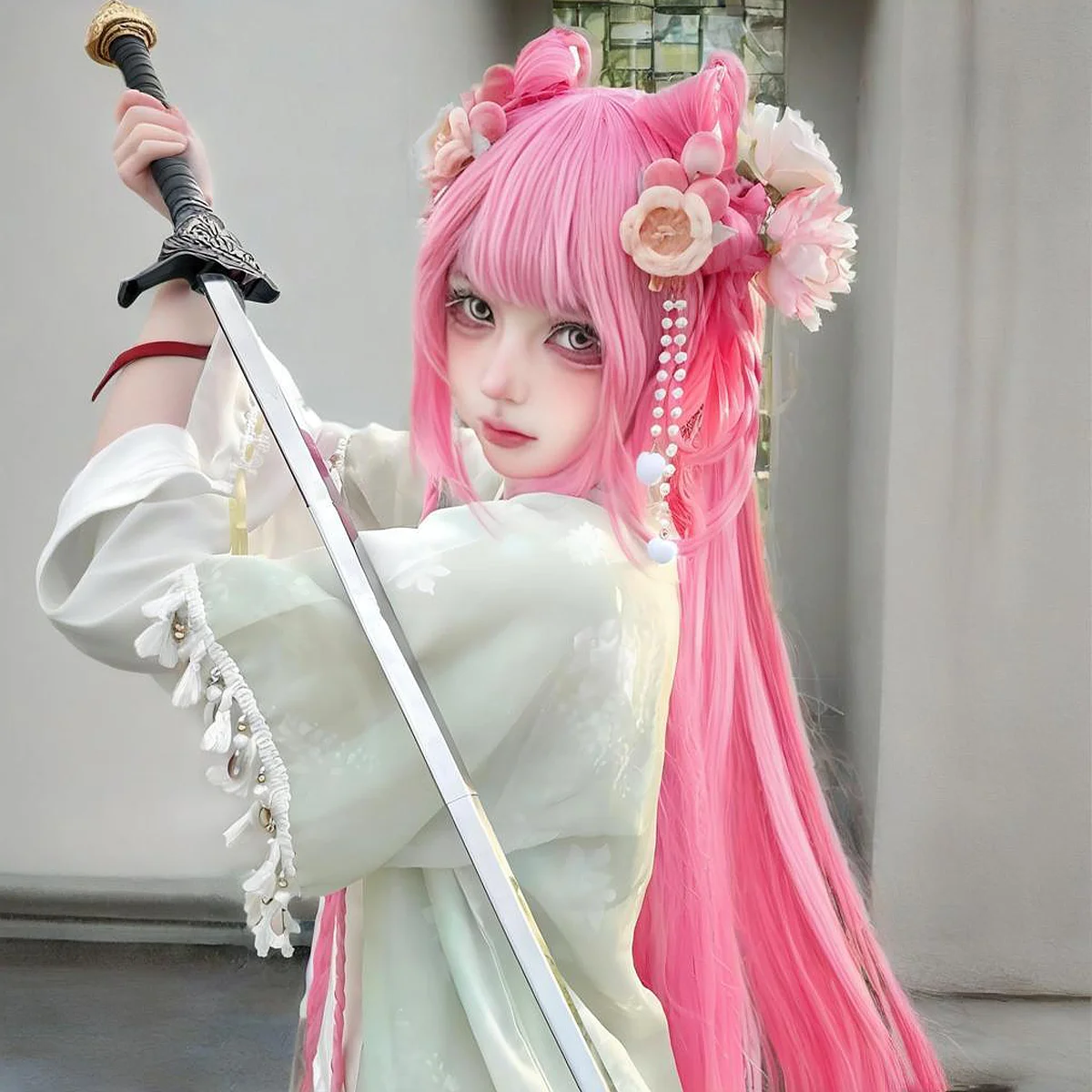 GG Bond Li Huashi コスプレウィッグ、ピンクのロングストレートヘア 70cm エクストラロングフルウィッグ 人間化されたキャラクター