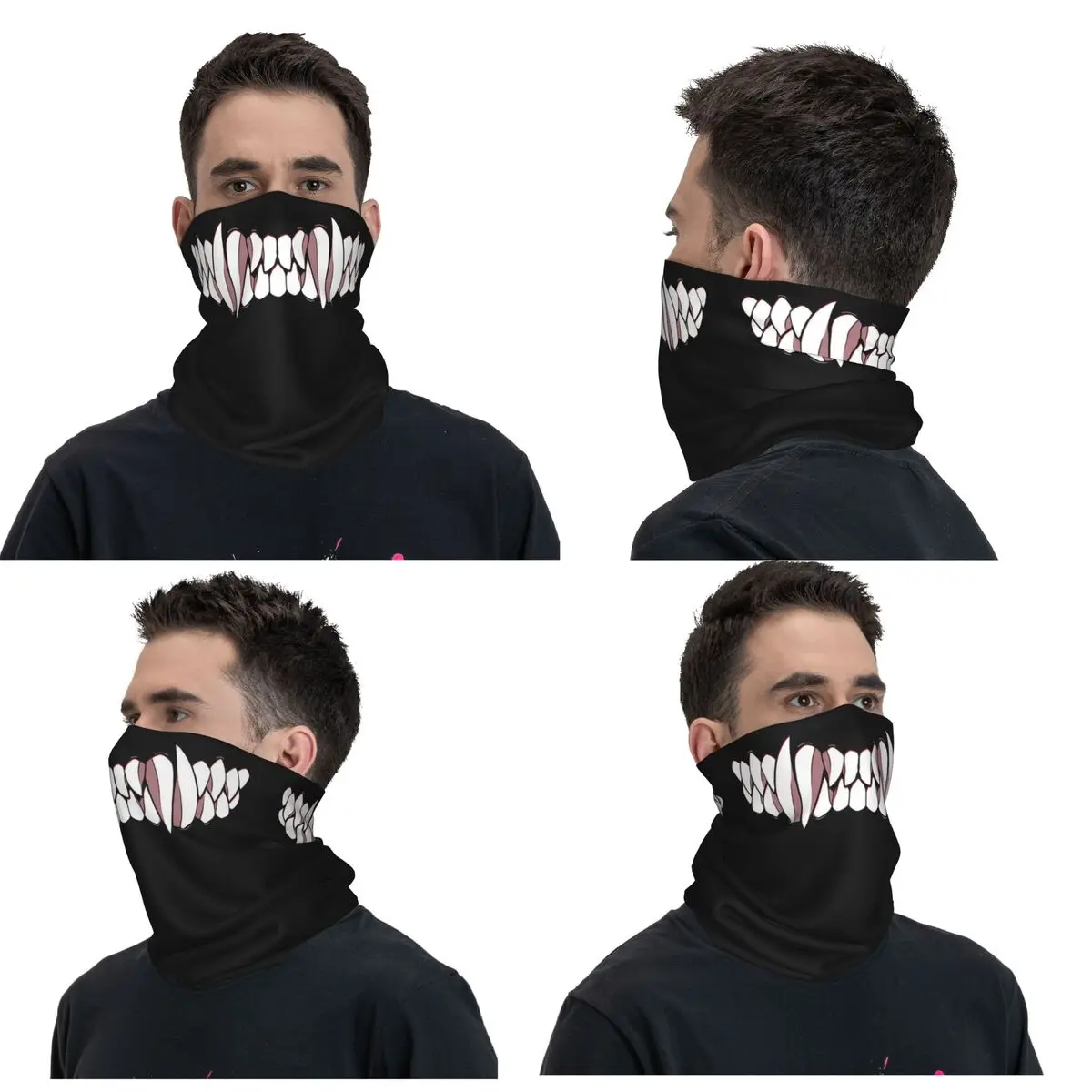 Monster Fangs Teeth Mask Bandana Neck Cover Printed Wrap Scarf Multi-use FaceMask Running Unisex Adult Windproof