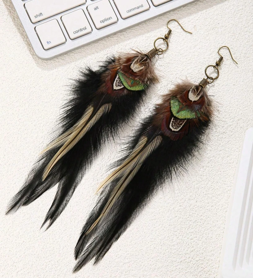 Long Feather Earrings For Women Boho Feather Dangle Earrings Natural Feather Earrings Black Feather Earrings