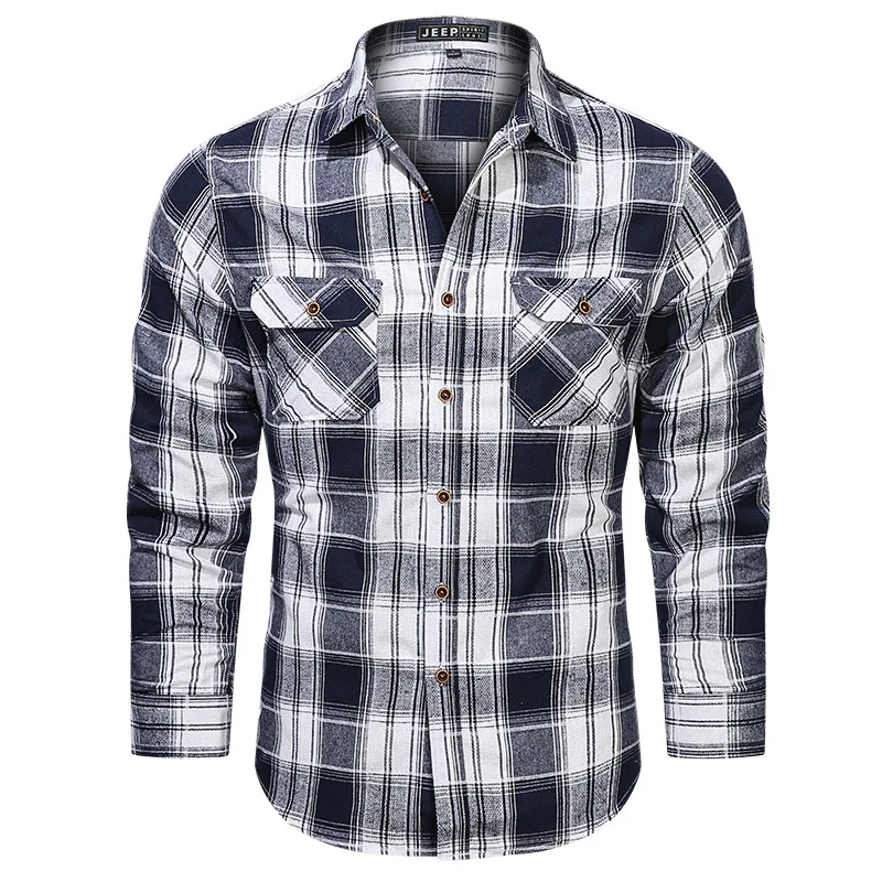 New Spring Autumn Men Plaid Casual Shirts Multiple pockets Long Sleeved Shirts High Quality Male Cotton Outwear Tooling Shirts 5