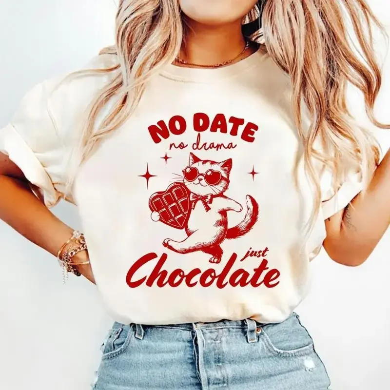 No Date Drama Just Chocolate Cat T Shirt Cute Lover Funny Valentines Day Adorable Holding Anti